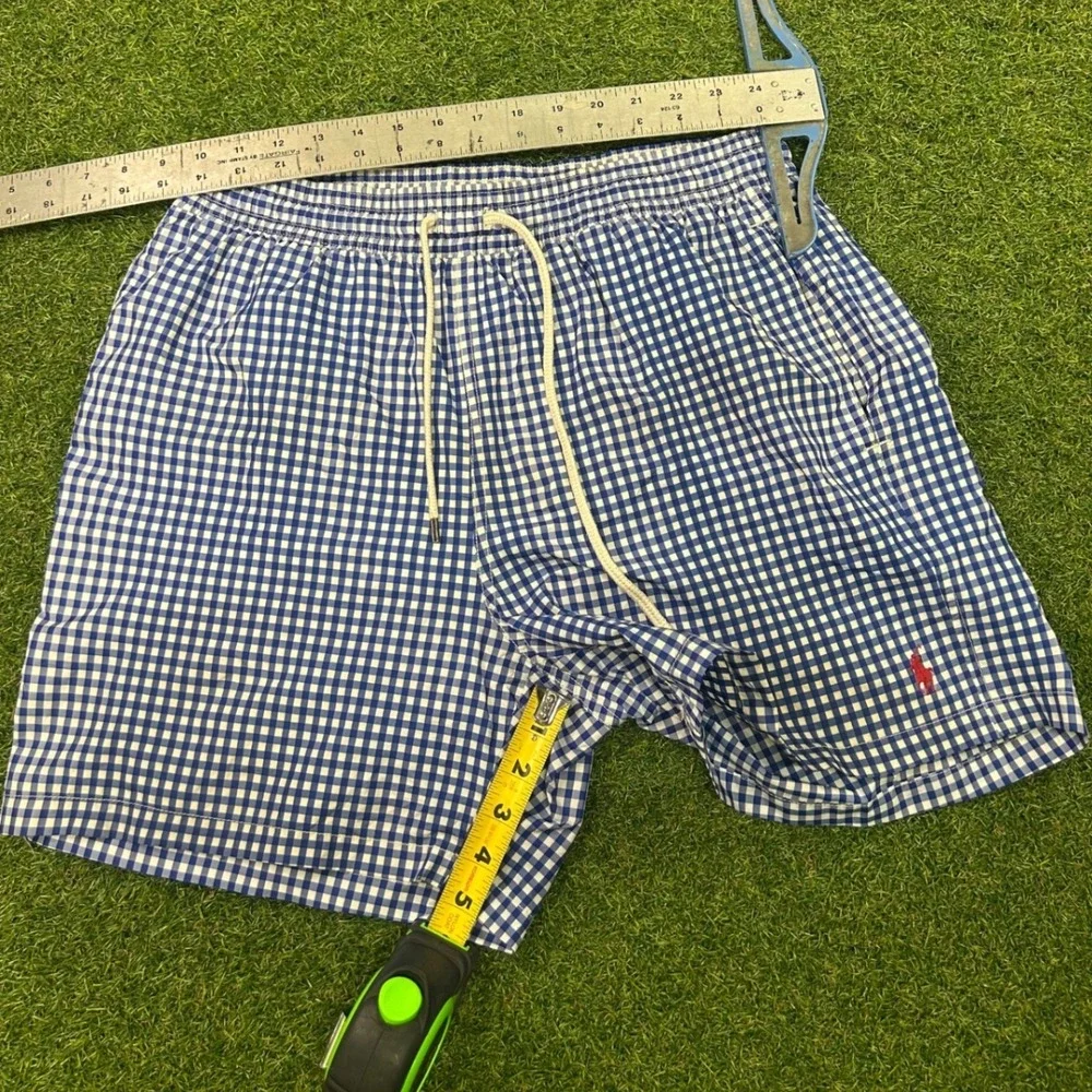 Polo Ralph Lauren Mens Blue Gingham Swim Trunks Shorts Large Pony Logo